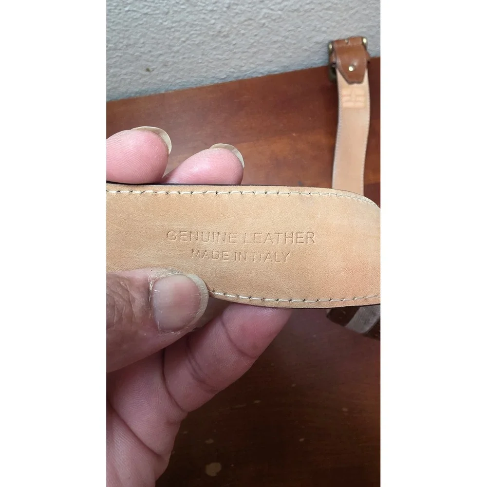 Paul Fredrick Belt Mens 44‎ Brown Leather Canvas Made in Italy Casual Classic